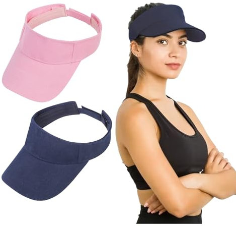 Zercart 2 Pcs Sports Visor Cap, Adjustable Golf Visor Hat, Sun Protective Visor with Perspiration Breathable Sweatband, Golf Running Fishing Cycling Tennis Visor Hats for Men Women