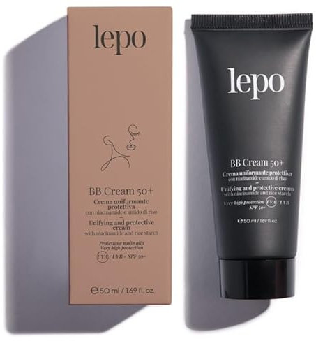 LEPO | BB CREAM 50+ Crema Uniformante Protettiva 50 ml, N. 10 Beige, Protezione alta UVA - UVB - SPF 50+ con Niacinamide e Amido di Riso