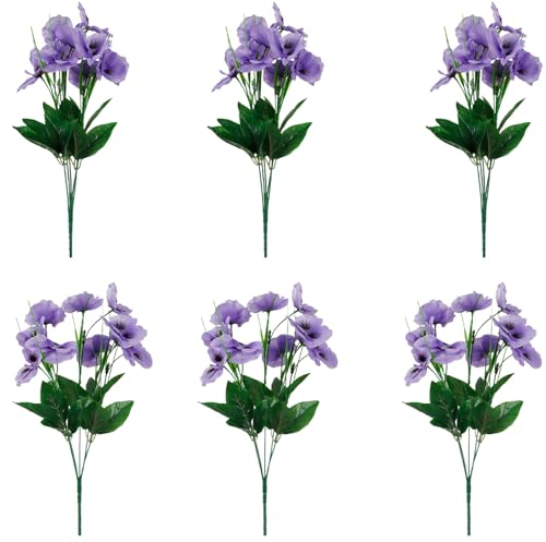 Hintyne Künstliche Stiefmütterchen für draußen 6 Bündel 35,6 cm Kunstblumen DIY Kunstblumen 10 Blumen realistische Kunstblumen künstlicher Blumenstrauß für den Garten lila