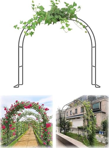 WCQSYY Arco da Giardino in Metallo,Arco per Rose per Piante Rampicanti,Resistente Padiglione da Giardino,Traliccio,Pergolati alle Intemperie E Autoportante,con Base,Facile da Montare,Nero,W1.4M*H2.3M