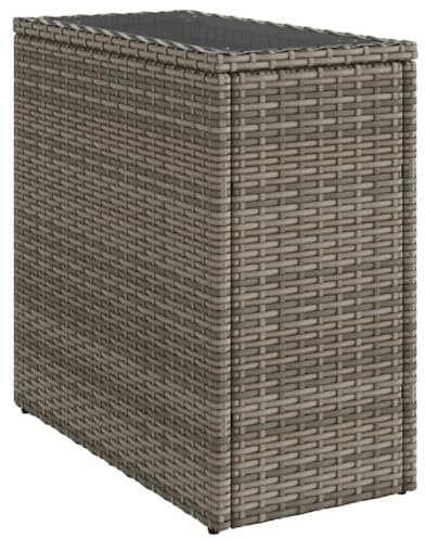 HETFTJN Camping Beistelltisch Beistelltische Fürs Wohnzimmer Kleiner Tisch Outdoor Bistrotisch Outdoor - Garten-Beistelltisch mit Glasplatte Grau 58x27,5x55 cm Rattan für Balkon Garten Speisesaal