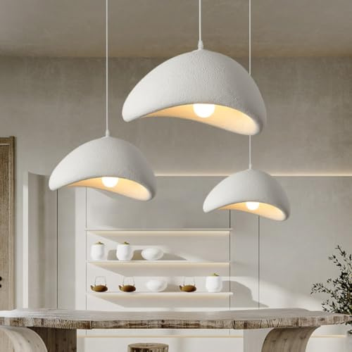 CNMKLM Moderne Pendelleuchte für Esszimmer Küche Insel Licht Flur Restaurant Hängelampe E27 Sockel Japanische Wabi-Sabi Stil Vogelnest Form Hängeleuchte Beleuchtung Leuchte(Weiß,50CM)