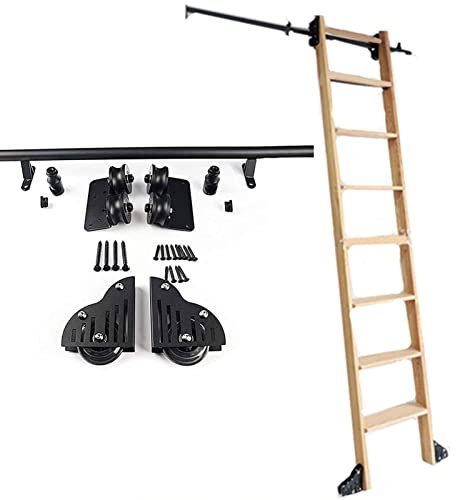 SZITW Rollleiter-Hardware-Kit für Bibliotheken, Schiebeleiter-Hardware-Kit | 3,3 bis 20 Fuß Schwarze, runde Rohr-Mobilleiterschiene für Bücherregale, mit Bodenrollen (ohne Leiter) (Größe: 3,3 Fuß/
