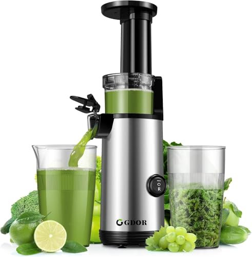GDOR Exprimidor compacto potente exprimidor lento fácil de limpiar Exprimidor de verduras y frutas bajo ruido Juicer Machine, Exprimidor de zumo de alto rendimiento Slow Juicer, 600 ml, cepillo