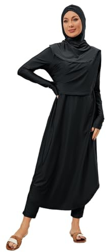 Muslim Swimsuits for Women with Hijab Modest Islamic Arabic Swimwear Burkini Full Coverage Swimming Cap Muslim Dress Tops Pants Rashguard Bathing Suit Ba�ador Musulm�n para Mujer Black YY11015 L