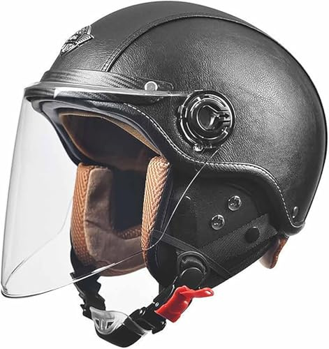 Vintage Motorrad Jethelme, Open Face Helm Vintage Roller Helm Für Damen Herren, ECE 22.06 Zertifiziert Retro Elektrischer Halbhelm Jet-Helm Für Cruiser B,XL/(61~62cm)