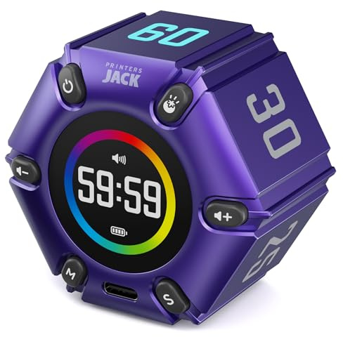 Printers Jack, Temporizador de cubo de productividad, temporizador visual Pomodoro, silencio y vibración y alerta de sonido ajustable, TDAH, para oficina, estudio, trabajo, 3/5/10/25/30/60 minutos y