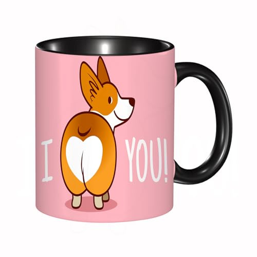 HRRASFAZF Tasse à Café | Tasse Céramique Fine | Cadeau Original | 330ml | Mug avec Anse | Cadeau Original pour Homme et Femme | Illustration de dessin animé de vecteur de chien corgi gallois souriant