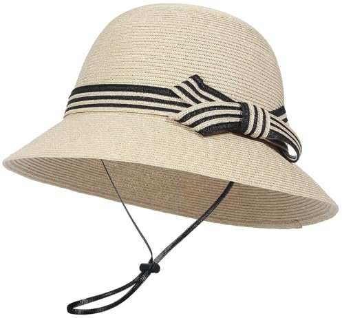 GEMVIE Strohsonnenhut für Frauen, Faltbarer Floppy-Strohhut, breite Krempe, Sommerstrandhut mit Schleife Sommerhut für Strand und Urlaub