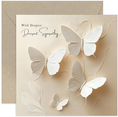 Tarjeta de condolencias sutil y profunda, arte de mariposa crema, tarjetas de pensamiento elegante para amigos y familiares que experimentan la pérdida de un ser querido, duelo, condolencias