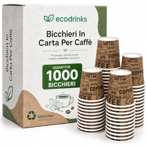 1000 Bicchieri Caffe Carta Da 75ml - Set Bicchierini Monouso per Bevande Calde/Fredde - Biodegradabili, Eco-friendly e Made in Italy, Marrone coffee