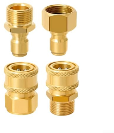 Hochdruckreiniger Schnellkupplung Set 4-Teilig M22-15mm M22-14mm 3/8 1/4 Adapter Anschluss Messing Verbinder Für Hochdruckschlauch Langlebig Rostfrei Einfache Verbindung(M22-14MM 3/8)