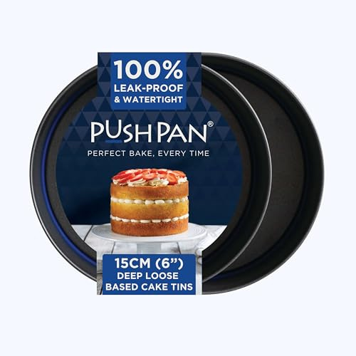 PushPan Set of 2 x 6 Inch Deep Cake Tins | Patented Silicone Seal | Leak-Proof & Watertight Round Baking Tin | Non-Stick Low Carbon Steel | 15cm Cake Tin | Dishwasher, Oven & Freezer Safe