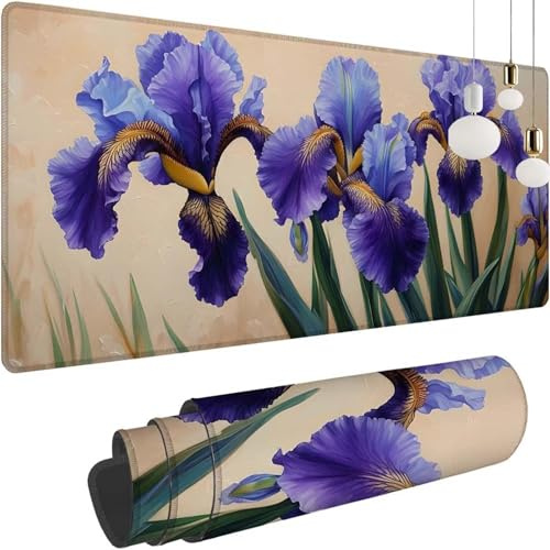 Violet Fleur Gaming Tapis de Souris XXL, 1000x600x3mm Clavier Souris Gamer Tapis Bureau avec Base Anti-Dérapage, Améliore la Précision et la Vitesse, Mouse Pad Imperméable pour Maison, Le Bureau Z-491