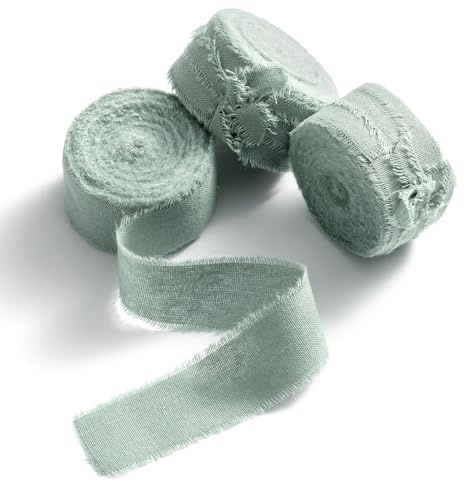 AOKSUNOVA Cinta de algodón 2,5 cm, cinta de tela verde pastel