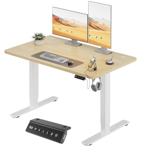 JUMMICO Bureau Assis-Debout Électrique 120x60cm, USB & 2 Mémoires, Beige