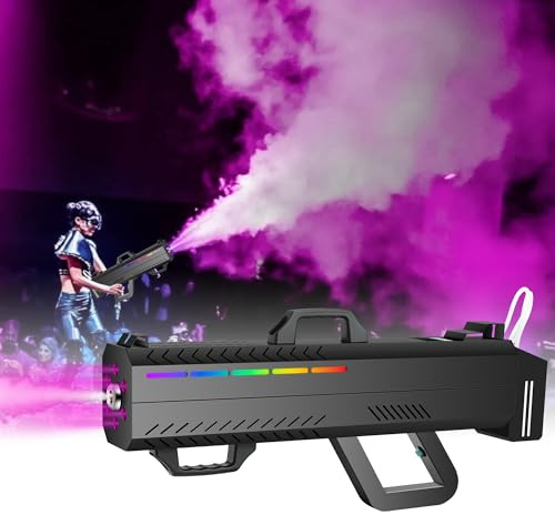 Telbum Nebelmaschine 1500W Party Gun mit 6 LEDs, Handheld Nebelmaschine mit Ständer/Gurt Dual Use, Timerfunktion, Fog Machine für Halloween Party, DJ Disco Bühne Hochzeit