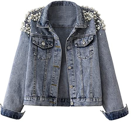 Giacchetto Jeans Da Donna- Giacca Denim Donna- Giacche Da Donna Giacca Di Jeans Manica Lunga Femminile Giacca Di Transizione Leggera Vintage Giacca Donna Elegante Giacca Corta Donna Denim Jean Jacket