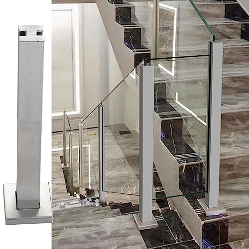 Ringhiera in argento per scale a ponte 155 cm in vetro temperato (10 12 mm) pali terminali angolari centrali per giardino, corridoio, terrazza, soluzione durevole per recinzione