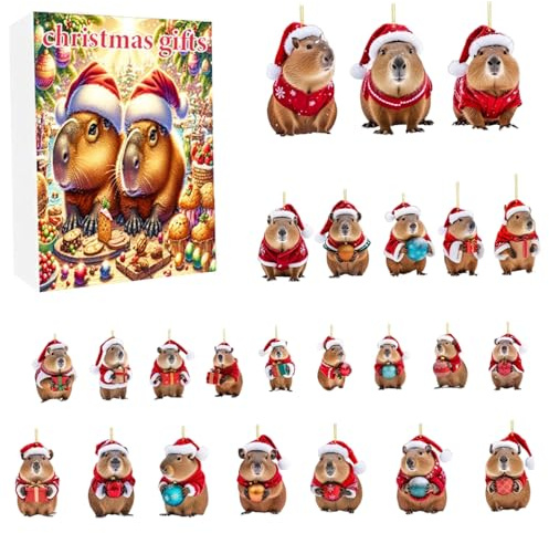 Calendario dell'Avvento con Mini Animali, Calendario dell'Avvento di Natale 2025 2D Acrilico Capibara Ornamento 24 Pezzi Animali Giocattoli di Natale per Bambini, Amici