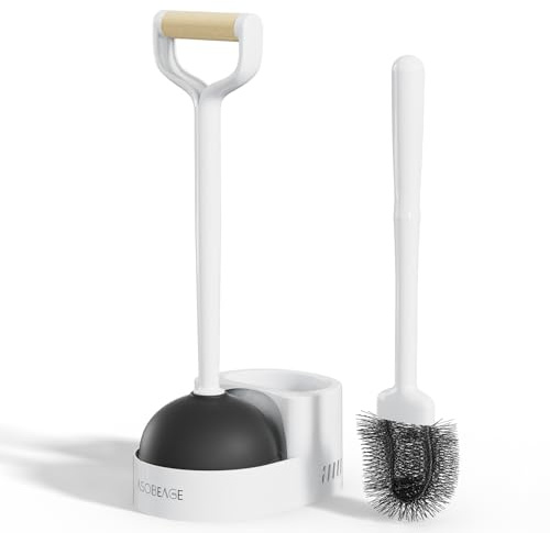 2-in-1 Toilet Brush and Plunger Set with Holder - for Cleaning and Unclogging Bathroom Toilets, White