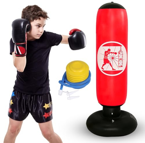 Sacco da Boxe Gonfiabile per Bambini 6-12 Anni 160 cm, con Guanti da Allenamento, Punching Bag per Karate, Kickboxing, Taekwondo e MMA, Attrezzatura Sportiva per Ragazzi e Ragazze, Regalo