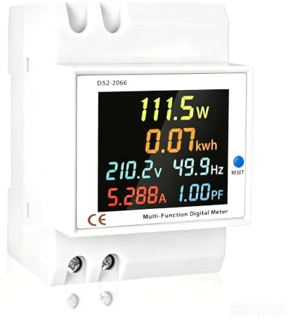 0-100A Digitaler Stromzähler DIN Hutschiene, 6 in 1 drehstromzähler AC 40-300V, LCD Einphasen Energiekostenmessgerät, KWh Zähler mit Eingebautem CT, Voltmeter Amperemeter für Haus Solaranlage