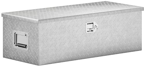 HOMCOM Caja de herramientas de aluminio con cerradura y 2 llaves, asa lateral, caja portaútiles resistente de 43 l, caja portaobjetos para camionetas, caravanas y remolques, 76,2 x 33 x 24,4 cm,