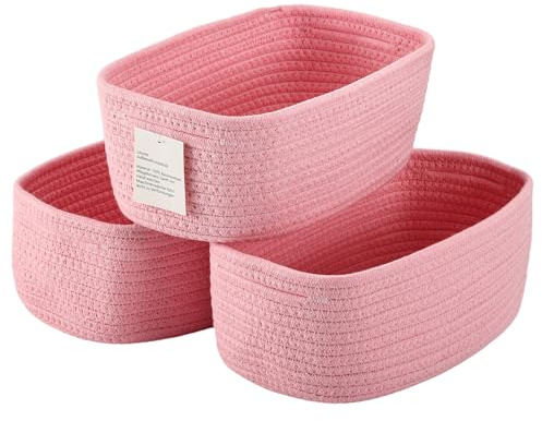 Liliume 3 Stück Baumwollseil Aufbewahrungskorb Rechteck mit Griff Rosa 30x20x11cm Bad Schlafzimmer