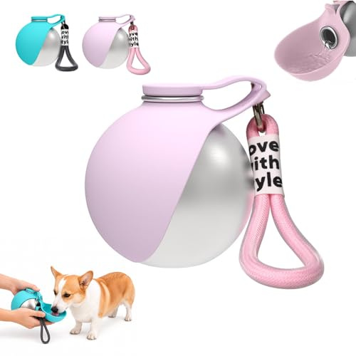 Botella de Agua para Perros 285 ml, Bebedero de Viaje Portátil con Cuenco Plegable de Silicona, Diseño Antifugas, Ideal para Paseos, Camping, Senderismo y Actividades al Aire Libre (Rosa)