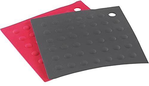 Westmark 2 Untersetzer/Topflappen, Quadratisch, Maße: ca. 18 x 18 cm, Silikon, Silicone, Farbe: Rot/Schwarz, 15582270