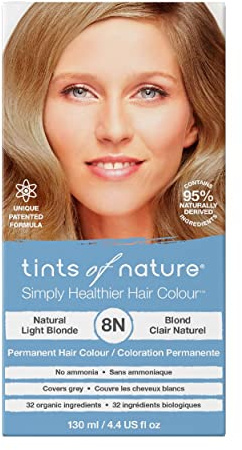 Tints of Nature 8N Natural Light Blonde Permanent Hair Dye, Vegan 130ml | Achieves beautiful light blonde colour while conditioning and protecting, Ammonia-free formula covers greys with radiance