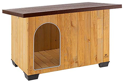 Ferplast Hundehütte große Hunde BAITA 100 aus FSC-Holz, Hundehaus Outdoor Wetterfest, Isolierende Kunststofffüße, Tür mit Bissschutzkante aus Aluminium, 121 x 78 x h 79 cm.
