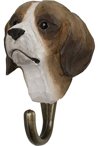WILDLIFEGARDEN WG511 Haken Hund, Beagle - Handgeschnitzte Tierhaken aus Holz und Metall - die Haustiersammlung