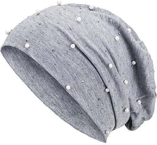 Compagno Slouch Beanie mit Perlen aus atmungsaktivem, feinem und leichten Jersey Unisex Damen Mütze Haube Boho Bini Mädchen Einheitsgröße