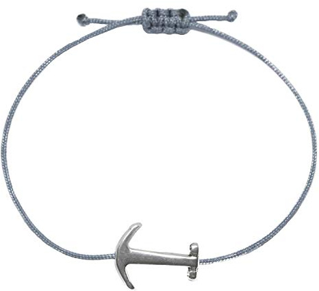 Selfmade Jewelry ankare armband silver – grå med silverankare hänge – justerbar makramearmband lyckoarmband – handgjort inkl presentförpackning
