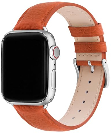 Fullmosa Bracelets Cuir Véritable Compatible avec Bracelet Apple Watch 42mm(S11/10)/41mm/40mm/38mm Femme,iWatch Btacelet pour iWatch SE3/2/1 Series 11/10/9/8/7/6/5/4/3/2/1 Orange Citrouille+Argent