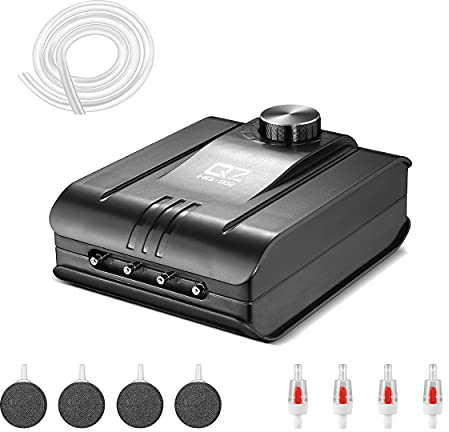 JEREPET 320GPH Aquarium Air Pump 8W Adjustable Quiet Oxygen Pump with 4 Outlet and Accessories Air Stone, Check Valve, Tube,for Up to 300 Gallon Fish Tank,air Pumps for hydroponices ;