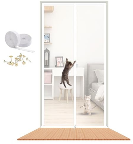LAIJIANG Cat Screen Door 100x220cm Reinforced Mesh Screen Door with Zipper, Ventilated, Mosquito & Scratch Proof Net, Prevents Pet Escape for New Cats