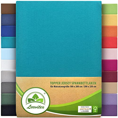 Premium Plus Topper Bezug Boxspring Spannbetttuch Jersey 180x200 cm - 200x220 cm 100% Baumwolle (Petrol/Seegrün)