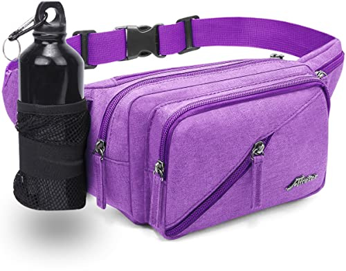 REETEE Sac Banane Homme Femme Sac Sacoche Banane avec Porte Bouteille, Ceinture réglable Sacoche Banane Ville pour Balade Escalade Voyage Randonnée Sport Fanny Pack Waist Pack (Violet)