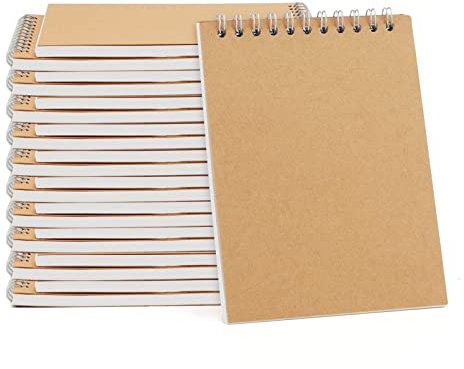 HOZEON Confezione da 22 quaderni a spirale A6, blocco da disegno rilegato a spirale, copertina in carta kraft bianca, blocco per schizzi, disegni, scarabocchi, 60 fogli/120 pagine, 10 x 14 cm
