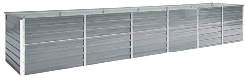Mogou Garten-Hochbeet, Pflanzkübel, Kräuterbeet, Hochbeete-kit, Schneckenzaun, Pflanztrog, Pflanzgefäße, Pflanzfolie Für Hochbeet,Teichbecken, Verzinkter Stahl 480x80x77 cm Grau