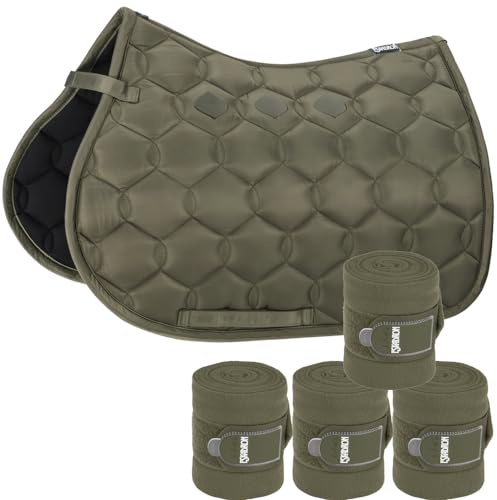 Eskadron Set Schabracke Glossy Wave Olive mit doppel Kordel & Bandagen, Größe:Vielseitigkeit (VS)