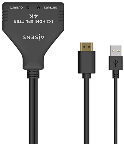 AISENS HDMI Duplicador 4K@30HZ 1×2 con Alimentación USB y Cable. Negro. 30 cm