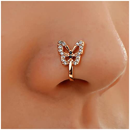 Inateannal Anneau De Nez Papillon En Strass Anneau De Nez En Or Faux Septum Anneau De Nez En Forme De U Clip Sur Le Nez Anneau De Nez Pliable Bijoux Pour Femmes Et Filles