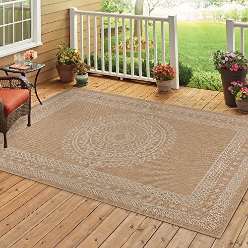 HomebyHome In & Outdoor Läufer Teppich 80x150 cm Wetterfester Flachgewebe Balkon Teppich in Jute-Optik Pflegeleicht für Küche, Flur & Terrasse