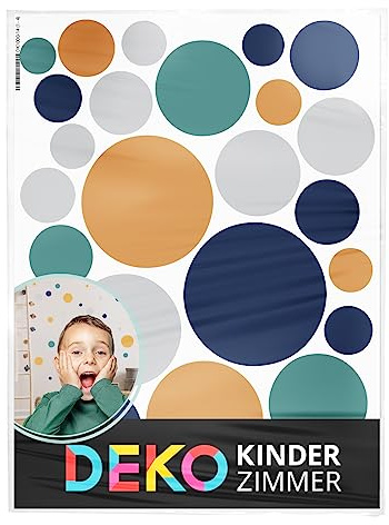 DEKO KINDERZIMMER Wandtattoo Kreise für Kinderzimmer 120 Stück Wandsticker für Babyzimmer Klebepunkte Dots in Blau Mint Gelb Set selbstklebend Wandaufkleber DK1000A-14
