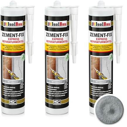 Isolbau Zement-Fix Express Lot de 3 cartouches de mortier de réparation pour joints et fissures Gris béton 300 ml