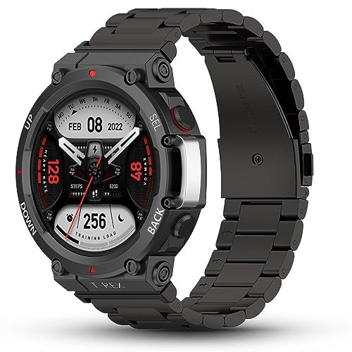 SenMore Metall Armband Kompatibel mit Amazfit T-Rex 2, Männer und Frauen Edelstahl Ersatz Armbänder für Amazfit T-Rex 2 SmartWatch.